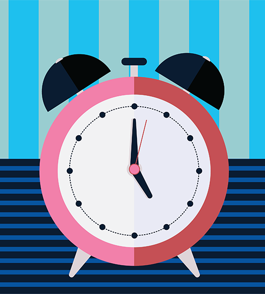 Alarm clock artwork on blue background